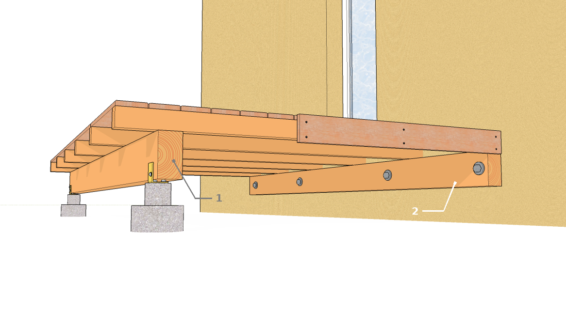 Terrasse en bois avec une structure sur poutres porteuses