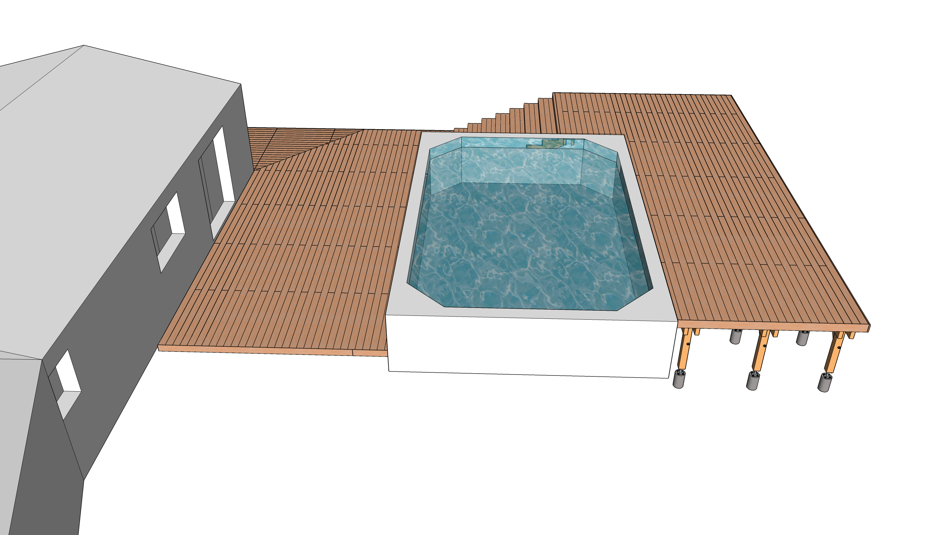 Terrasse en bois avec une structure mixte autour d'une piscine — free download