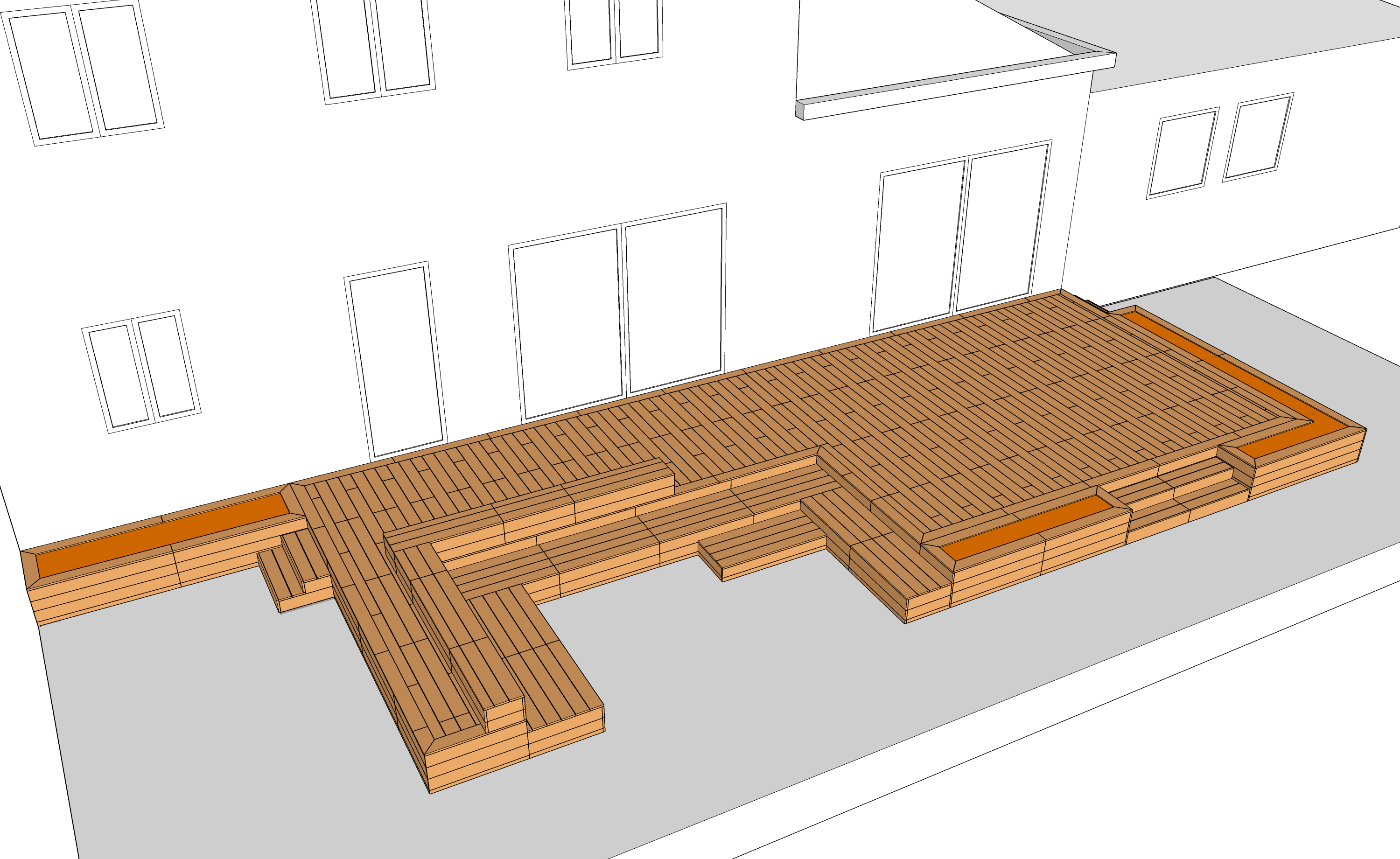 Terrasse en bois sur poutres porteuses avec des bancs et des — free download
