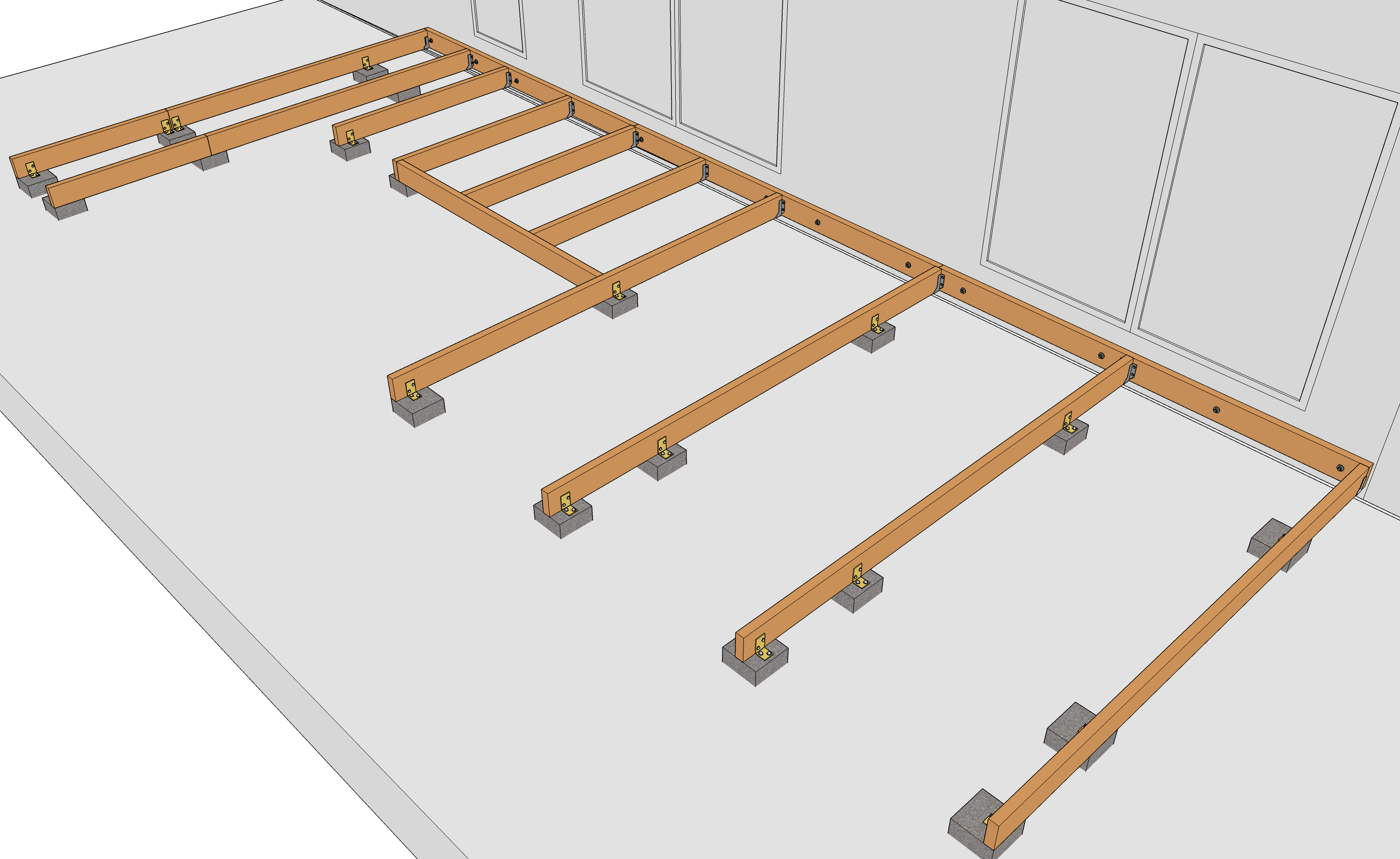 Terrasse en bois sur poutres porteuses avec des bancs et des — free download