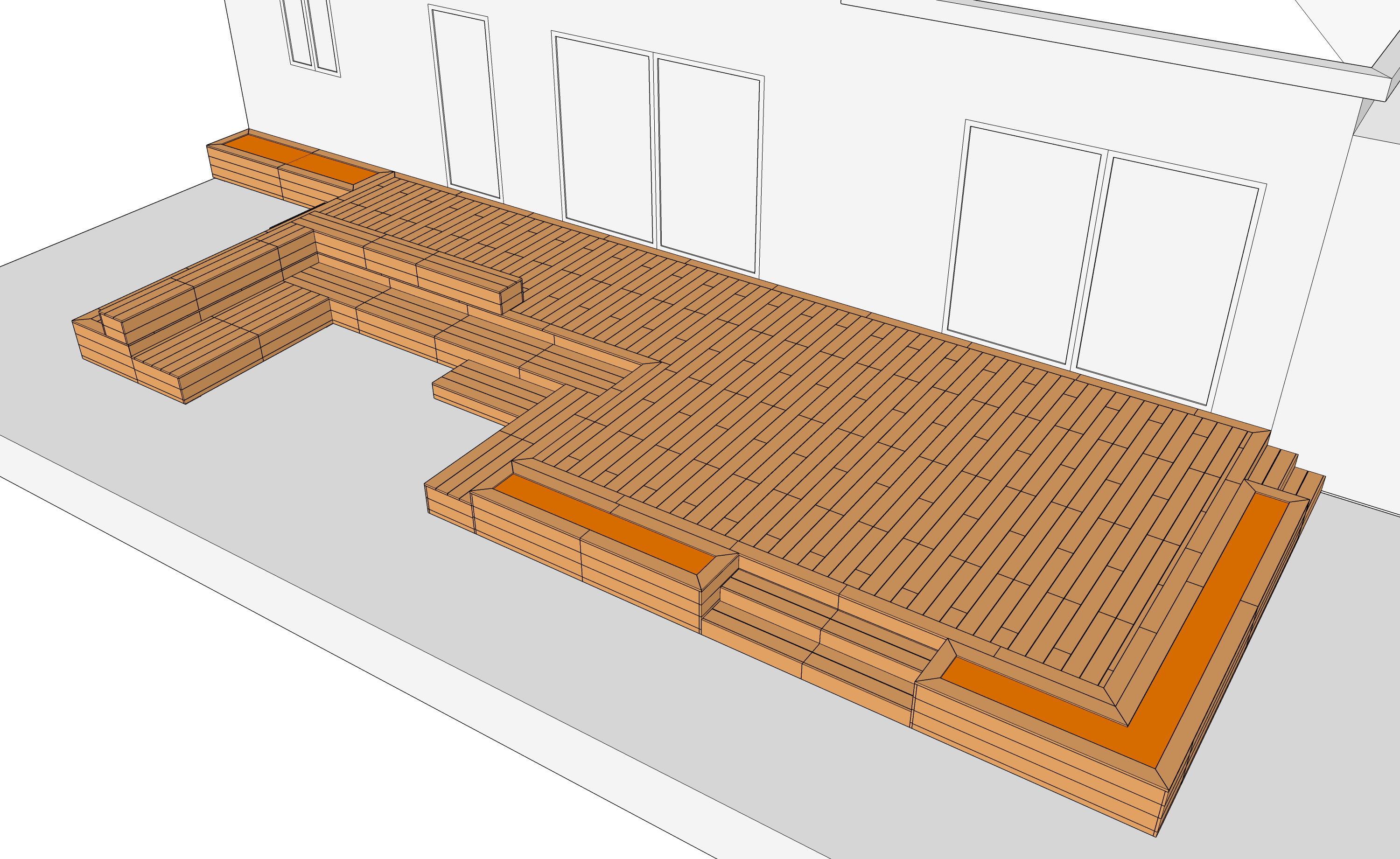 Terrasse en bois sur poutres porteuses avec des bancs et des — free download