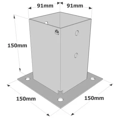 Pied de poteau carré à boulonner - Finition GALVANISEE - Réf. PPJBT90