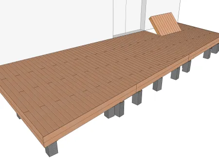 Terrasse en bois sur poutres porteuses sous forme de trapèze (avec méthode de calcul)