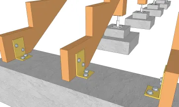Détails des fixations des crémaillères sur la fondation en béton