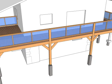 Terrasse en bois sur pilotis servant de garde-corps