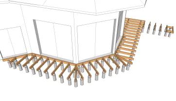 La disposition des lambourdes sur les plots en béton 1