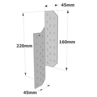 Patte de solivage GAUCHE - 45x220x2mm - Réf. PSG220/45/2