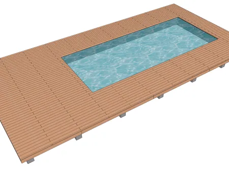 Terrasse bois rectangulaire encadrant une piscine (avec méthode de calcul)