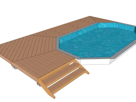 Terrasse en bois sur poutres porteuses pour une piscine octogonale