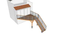 Vignette de l'article : Terrasse en bois trapézoïdale sur pilotis avec escalier