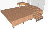 Vignette de l'article : Terrasse en bois sur une structure mixte : poutres porteuses et pilotis + bandeaux verticaux