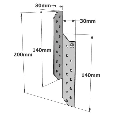 Patte de solivage DROITE - 30x200x1.5mm - Réf. PSD200/30/1.5