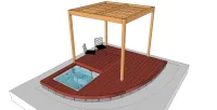 Vignette de l'article : Terrasse en bois sur plots en béton en quart de cercle avec jacuzzi et pergola