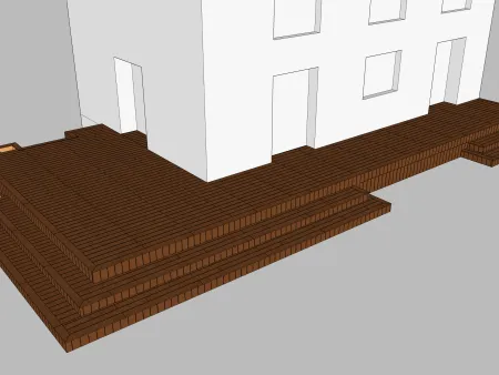 Terrasse en bois sur structure mixte : dalle en béton + poutres porteuses