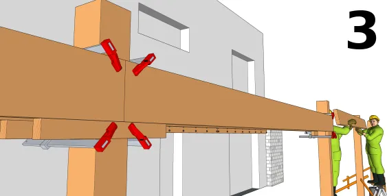 Fixation provisoire des poutres avec des serres joints