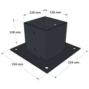 Dimensions du support de poteau SUNDIY Anthracite RAL 7016 - Série 120mm
