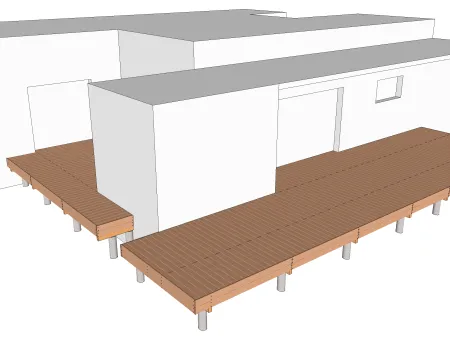 Terrasse bois en deux blocs sur poutres porteuses