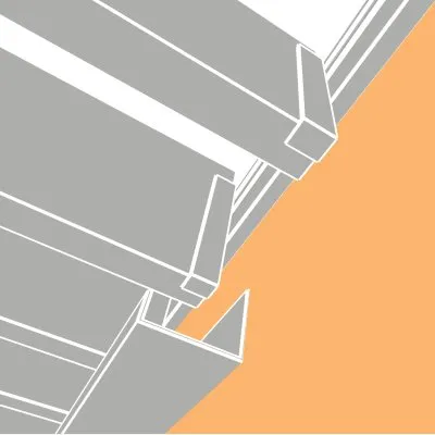 Représentation en 3D : chéneau gris ALU 9006 sous les lames et mécanisme SUNDIY en aluminium