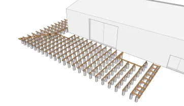 La disposition des lambourdes sur les plots en béton 2