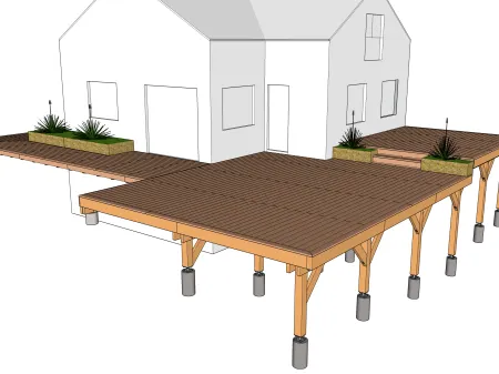 Terrasse en bois avec structure hybride