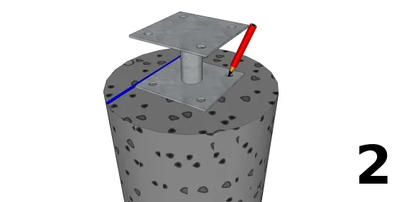 Tracer les emplacements des trous sur des pieds de poteau sur les plots en béton