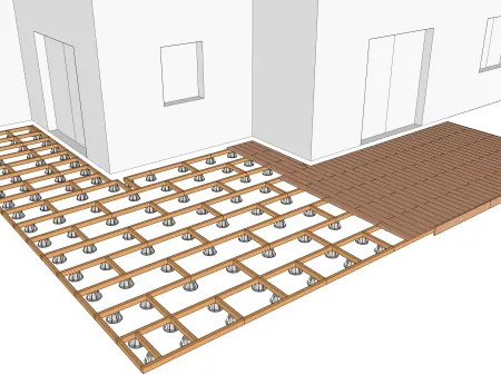 Terrasse en bois sur plots plastique réglables