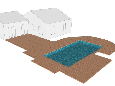 Terrasse bois sur plots réglables, piscine et grande courbe