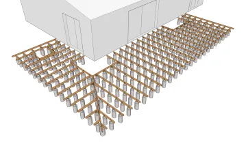 La disposition des lambourdes sur les plots en béton 1