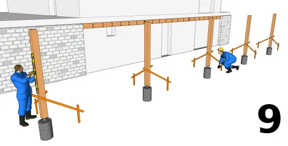 Mettre de niveau les poteaux sur les supports en béton