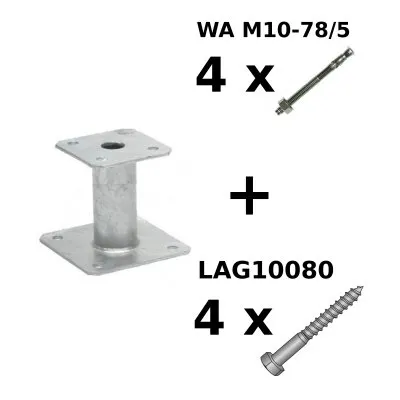 Pied de poteau fixe "prêt-à-fixer", corps rond, hauteur : 100 mm - Réf. KIT FIX PPA100