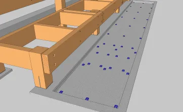 Vue des cales plastiques sur la dalle en béton
