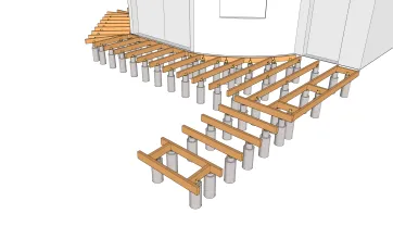La disposition des lambourdes sur les plots en béton 2