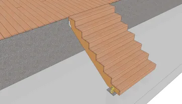 Vue des lames de platelage de l’escalier