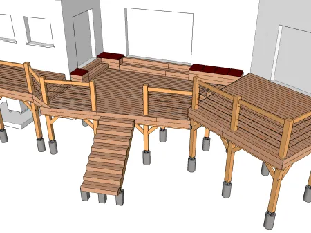 Terrasse en bois sur pilotis à 3 niveaux 