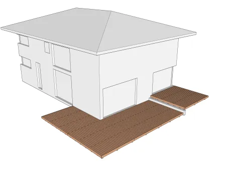 Terrasse en bois indépendante en deux blocs sur plots en béton