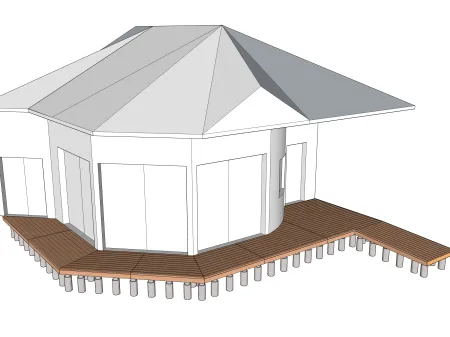 Terrasse en bois sur plots en béton pour le prolongement d'une habitation