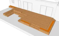Vignette de l'article : Terrasse en bois sur poutres porteuses avec des bancs et des jardinières