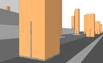 Détails des fixations des poteaux sur les plots et la dalle en béton 