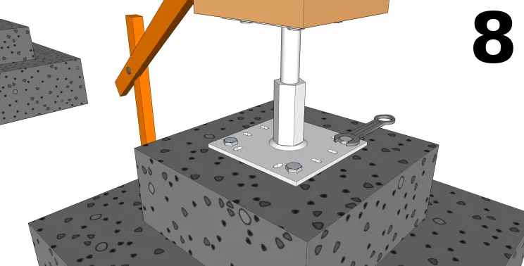 Fixation des pieds de poteaux sur les plots
