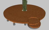 Vignette de l'article : Terrasse en bois circulaire sur pilotis encerclant un cyprès