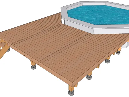 Terrasse en bois sur pilotis pour une piscine octogonale 