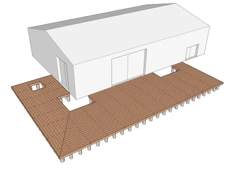 Terrasse en bois sur plots maçonnés indépendante de l'habitation