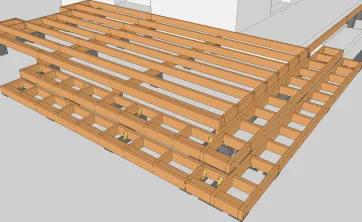 Disposition des solives pour la réalisation des marches de l’escalier