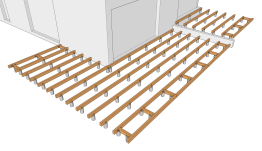 La disposition des lambourdes sur les plots en béton 1