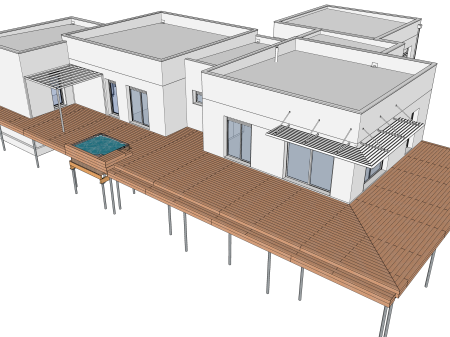 Terrasse bois en deux blocs sur poteaux métalliques