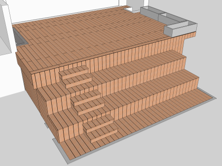 Terrasse en bois sur pilotis avec des marches d'escalier